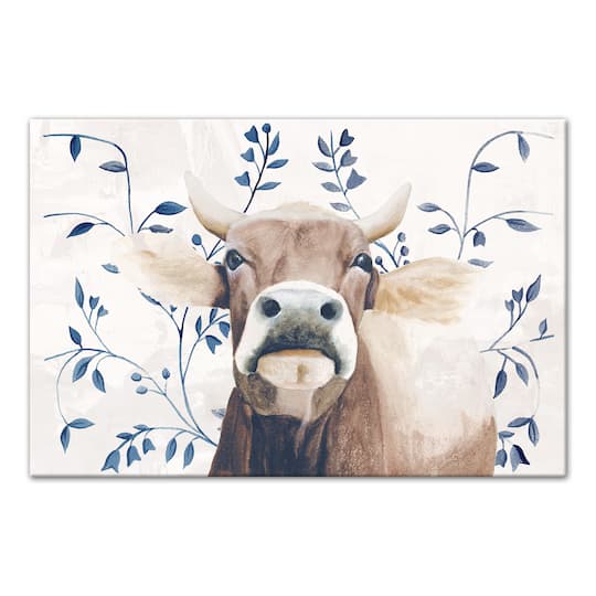 Navy Patterned Cow 12" x 18" Canvas Wall Art